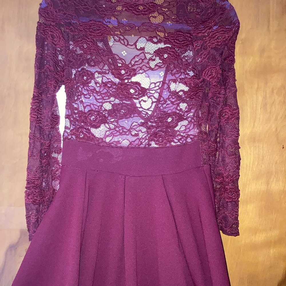Windsor Burgundy Pleated Fit and Flare Dress with Cowl Neck